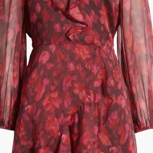 Sam Edelman Red and Pink Long Sleeve Dress
